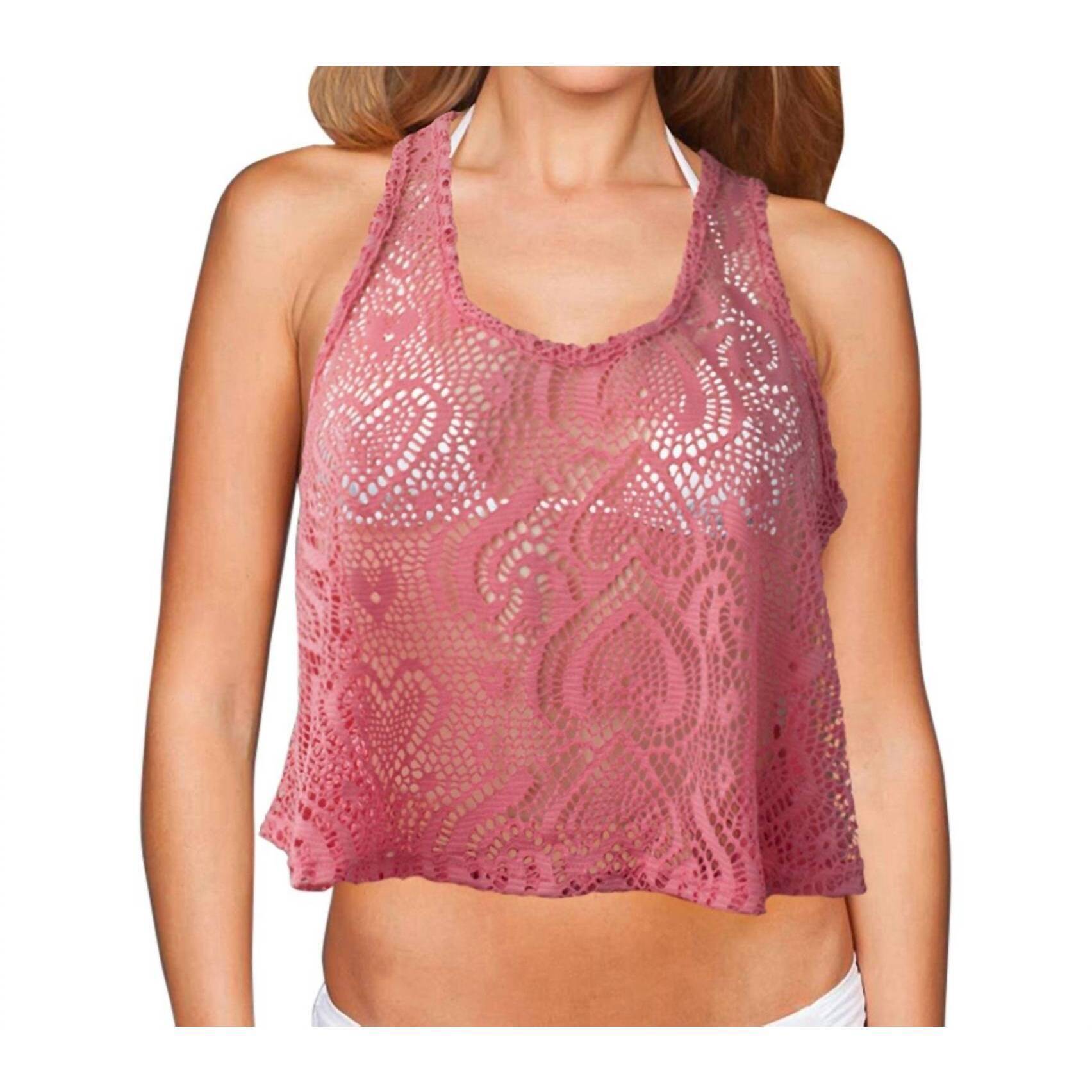 New Beach Habitat Heart Crochet Sleeveless Crop Top In Bhh Coral